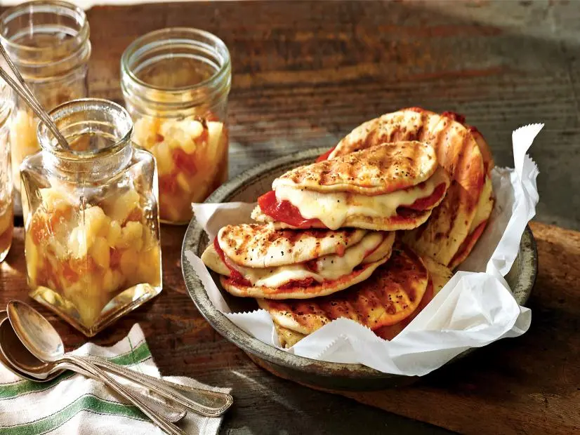 Chicken-Pizziola Panini with Green Tea Spiced Pears